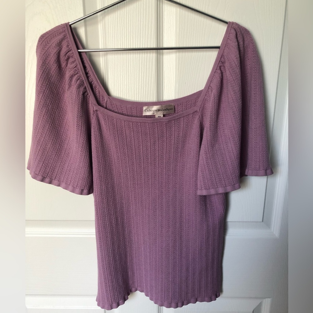 Catherine Malandrino Square Neck Pointelle Purple Blouse Size Medium - Picture 3 of 8